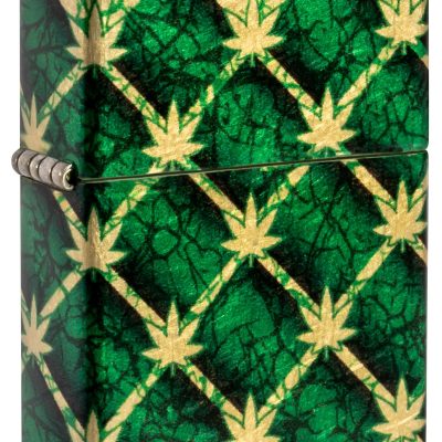 ZIPPO Lighter Green and Gold Leaf Pattern