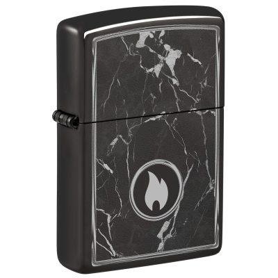 Zippo Lighter Black Marble Design with Flame Logo