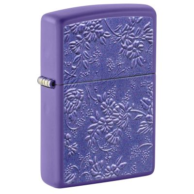 Zippo Lighter Purple Floral Embossed Design